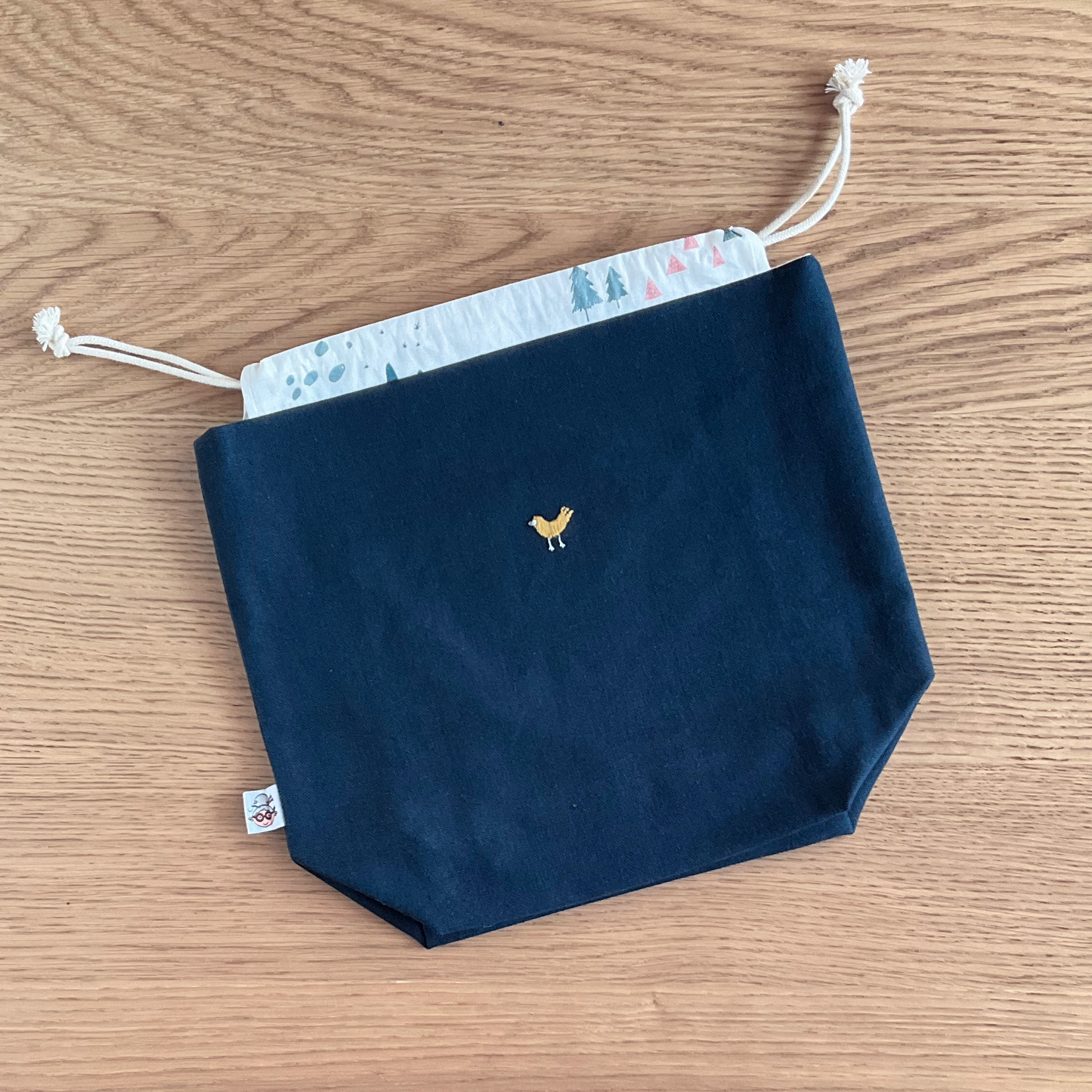 Geborduurde project bag - gele vogel - medium