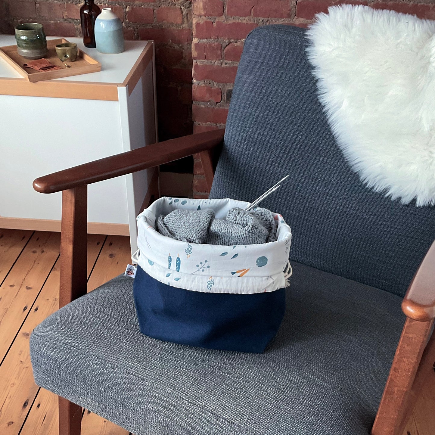 Geborduurde project bag - gele vogel - medium