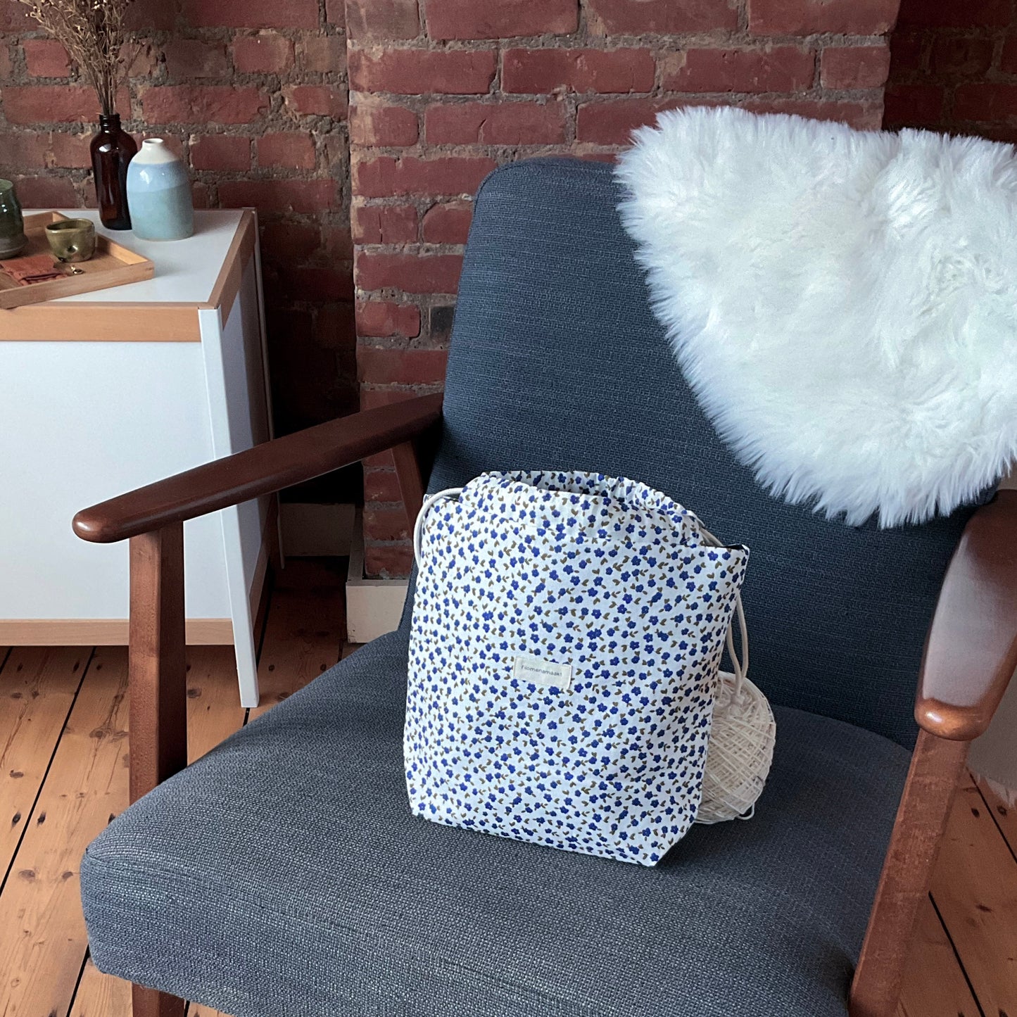 Project bag - blauwe bloemen - small