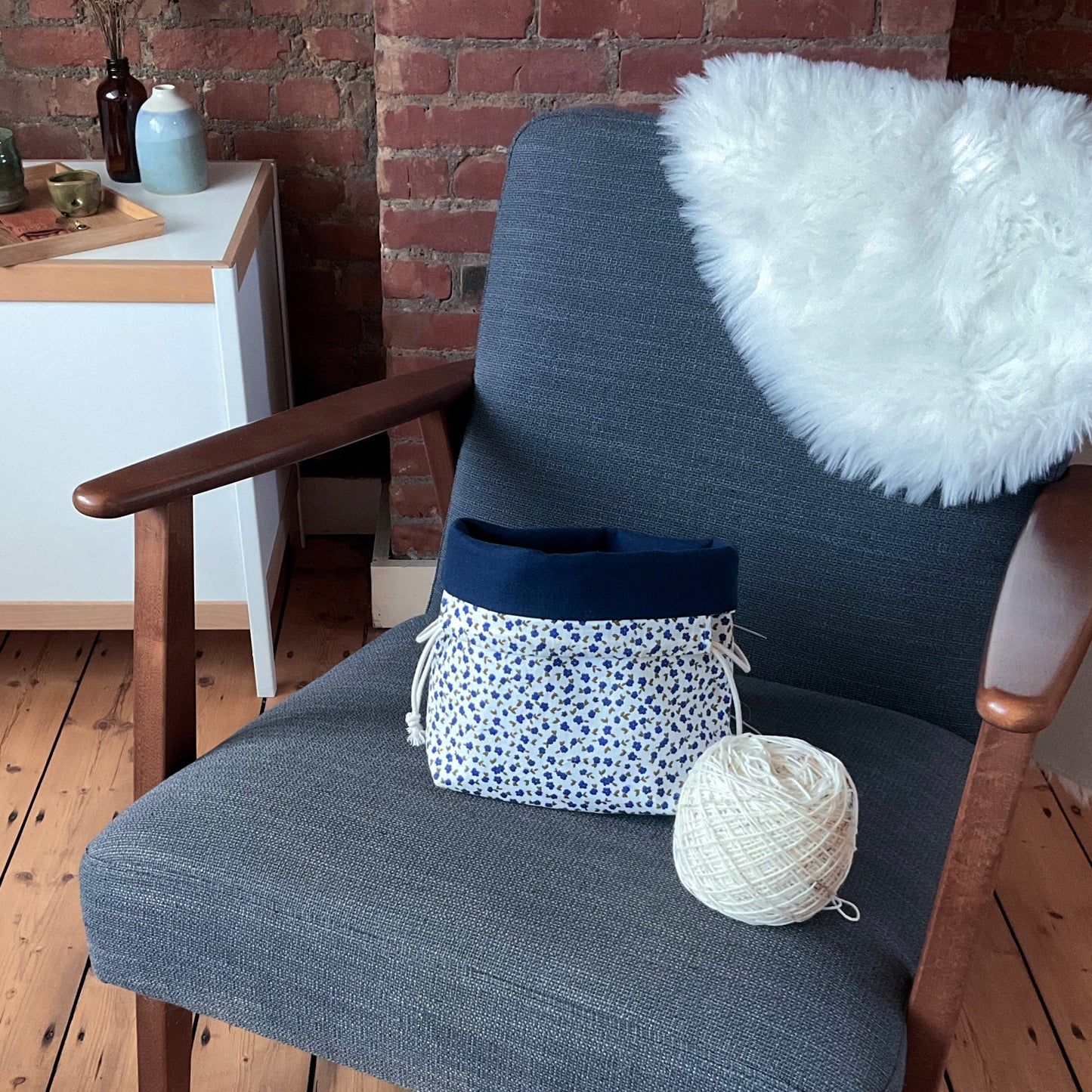 Project bag - blauwe bloemen - small